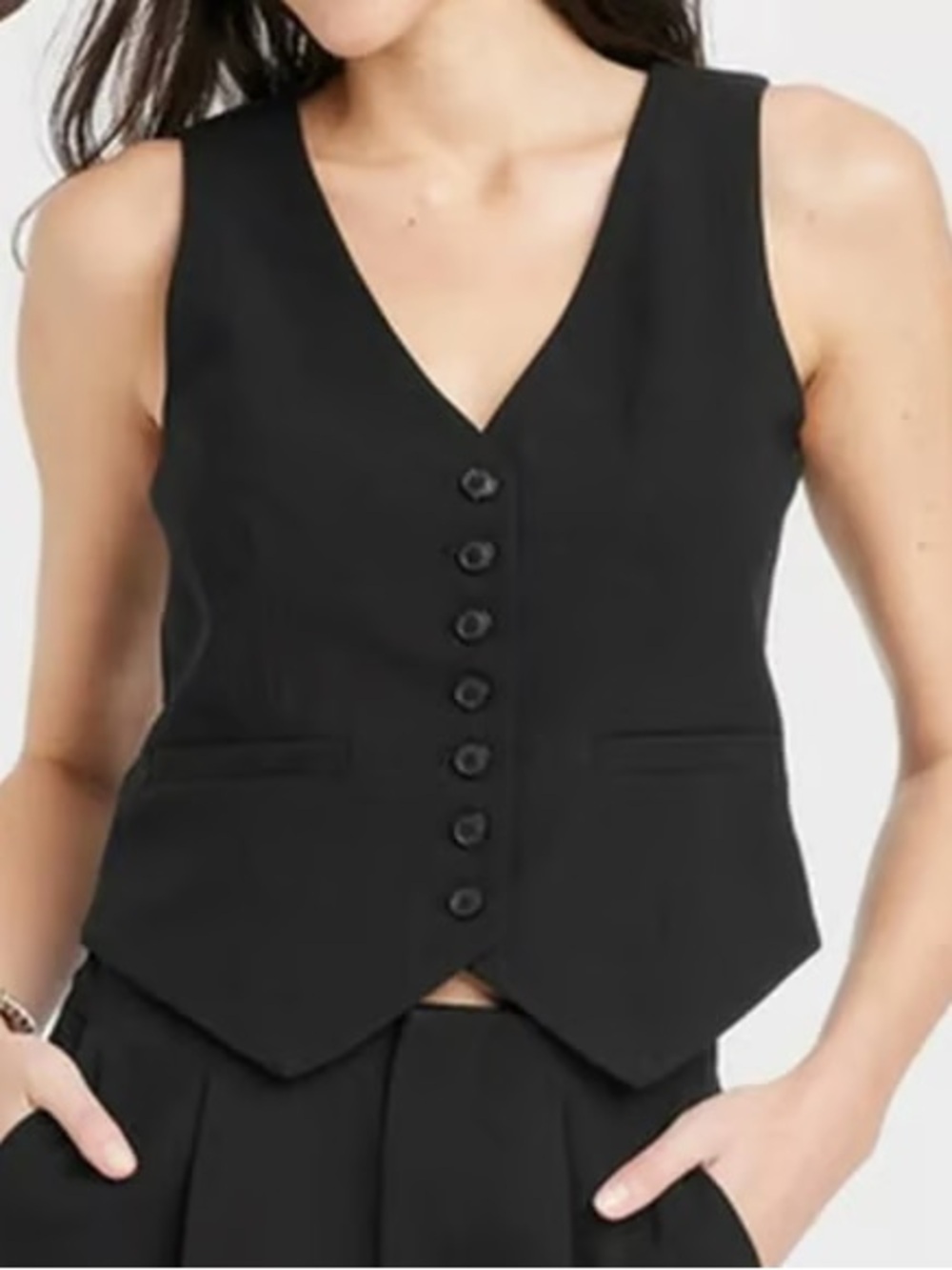 a new day Black V-Neck Button Vest small